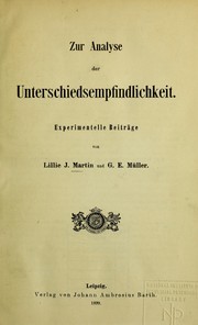 Cover of: Zur Analyse der Unterschiedsempfindlichkeit: experimentelle Beitr©Þge