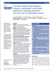 Cover of: Can the London 2012 Olympics ‘inspire a generation’ to do more physical or sporting activities? An overview of systematic reviews by 