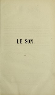 Cover of: Le son: cours exp©♭rimental fait ©  l'Institution royale