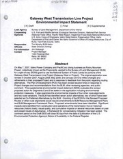 Cover of: Gateway West Transmission Line Project [draft supplemental] environmental impact statement