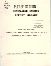 Cover of: City of Helena: evaluation and design of solid waste resource recovery facility