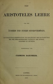 Cover of: Des Aristoteles Lehre von den ©Þussern und innern Sinnesverm©œgen
