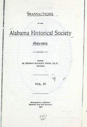 Cover of: Transactions of the Alabama Historical Society, v.4, 1899-1903 by Alabama Historical Society