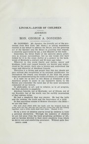 Cover of: Lincoln: lover of children: address of Hon. George A. Dondero of Michigan, in the House of representatives, February 12, 1934