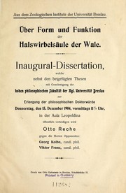Cover of: Über Form und Funktion der Halswirbelsäule der Wale by Otto Reche