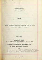 Cover of: Errors in certain essentials of English form and usage in grades seven, eight, and nine | Helen White Howard