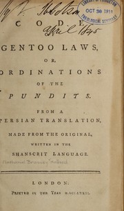 Cover of: A Code of Gentoo laws: or, Ordinations of the pundits.