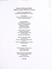 Cover of: Record of decision for the proposed Mohave County Wind Farm Project by United States. Department of the Interior