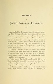 Cover of: Memoir of James William Beekman: prepared at the request of the Saint Nicholas Society of the City of New York