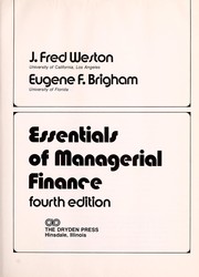 Cover of: Essentials of managerial finance by J. Fred Weston, J. Fred Weston