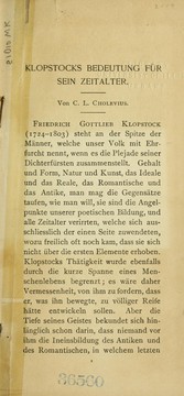 Cover of: Klopstocks Bedeutung fu r sein Zeitalter by Johannes Carl Leo Cholevius