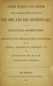 Cover of: Ueber metrik und poetik der alt-englischen dichtung The Owl and the Nightingale by Joseph Bo rsch, Joseph Bo rsch