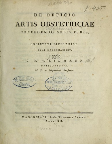 De officio artis obstetriciae concedendo solis viris by Johann Peter Weidmann
