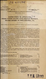 Cover of: Instructions to applicants for the third U.S. civil service district, headquarters, Philadelphia, Pa by United States Civil Service Commission
