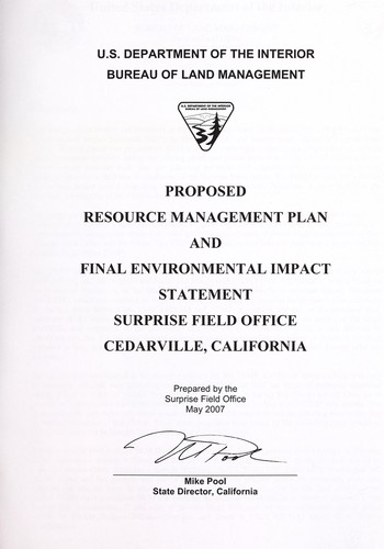 Proposed resource management plan and final environmental impact statement by United States. Bureau of Land Management. Surprise Field Office