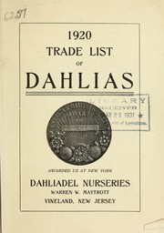 Cover of: 1920 trade list of dahlias