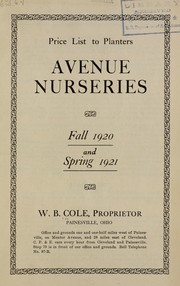Cover of: Price list to planters: Fall 1920 and spring 1921