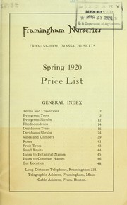 Cover of: Spring 1920 price list | Framingham Nurseries (Framingham, Mass.)