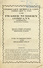 Cover of: February surplus list of the Fraser Nursery Company (Incorporated) by Fraser Nursery