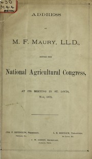 Cover of: Address before the National Agricultural Congress, at its meeting in St. Louis, May, 1872