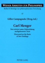 Cover of: Carl Menger Neu Erortert Unter Einbeziehung Nachgelassener Texte by 