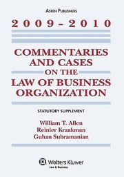 Cover of: Commentaries And Cases On The Law Of Business Organization 20092010 Statutory Supplement