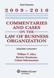 Cover of Commentaries And Cases On The Law Of Business Organization 20092010 Statutory Supplement