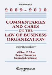 Commentaries And Cases On The Law Of Business Organization 20092010 Statutory Supplement cover