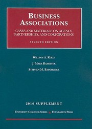 Cover of: Fall 2010 Supplement To Cases And Materials Business Associations Agency Partnerships And Corporations Seventh Edition 2009 by 