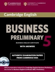 Cover of Cambridge English Business 5 Preliminary SelfStudy Pack Students Book with Answers and Audio CD
            
                Bec Practice Tests