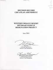 Cover of: Decision record : CDCA Plan amendment: Western Mojave Desert off road vehicle designation project