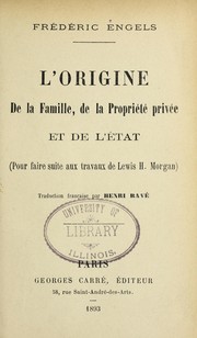 Cover of: L'origine de la famille by Friedrich Engels