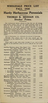 Cover of: Wholesale price list fall 1920: hardy herbaceous perennials