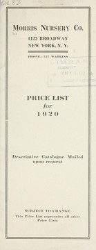 Cover of: Price list for 1920: descriptive catalogue mailed upon request