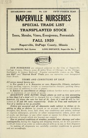 Cover of: Special trade list transplanted stock: fall 1920 : trees, shrubs, vines, evergreens, perennials