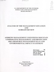 Cover of: Analysis of the management situation and subbasin review: Andrews Management Unit/Steens Mountain cooperative management and protection area resource management plan and environmental impact statement