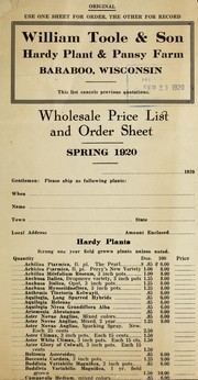 Cover of: Wholesale price list and order sheet: Spring 1920