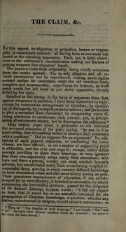 Cover of: The claim of millions of our fellow countrymen of present and future generations to be taught in their own language, the Irish: addressed to the upper classes in Ireland and Great Britain