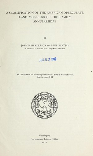 cover of A classification of the American operculate land mollusks of the family Annulariidac