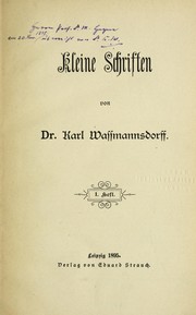 Kleine Schriften by Karl Wassmannsdorff