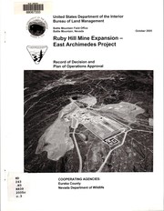 Cover of: Record of decision and plan of operations approval: Ruby Hill mine expansion - East Archimedes project