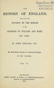 Cover of: The history of England, from the first invasion by the Romans to the accession of William and Mary in 1688