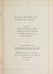 Cover of: Current practices and trends in week-day religious education in public schools in the state of Virginia