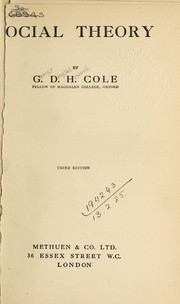 Cover of: Social theory by G. D. H. (George Douglas Howard) Cole