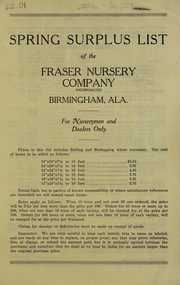 Cover of: Spring surplus list of the Fraser Nursery Company, Incorporated: for nurserymen and dealers only