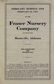 Cover of: February surplus list of the Fraser Nursery Company (Incorporated): February 25, 1921