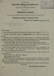 Cover of: Tomato seed, crop 1921: contract offer