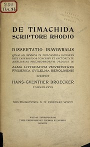 De Timachida, scriptore Rhodio ... by Hans Guenther Broecker