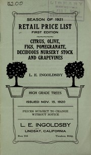 Cover of: Season of 1921 retail price list by L.E. Ingoldsby (Firm), L.E. Ingoldsby (Firm)