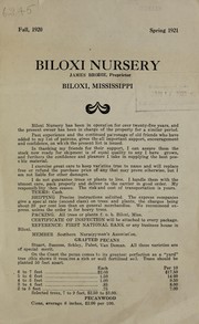 Cover of: Biloxi Nursery [price list]: Fall 1920, Spring 1921